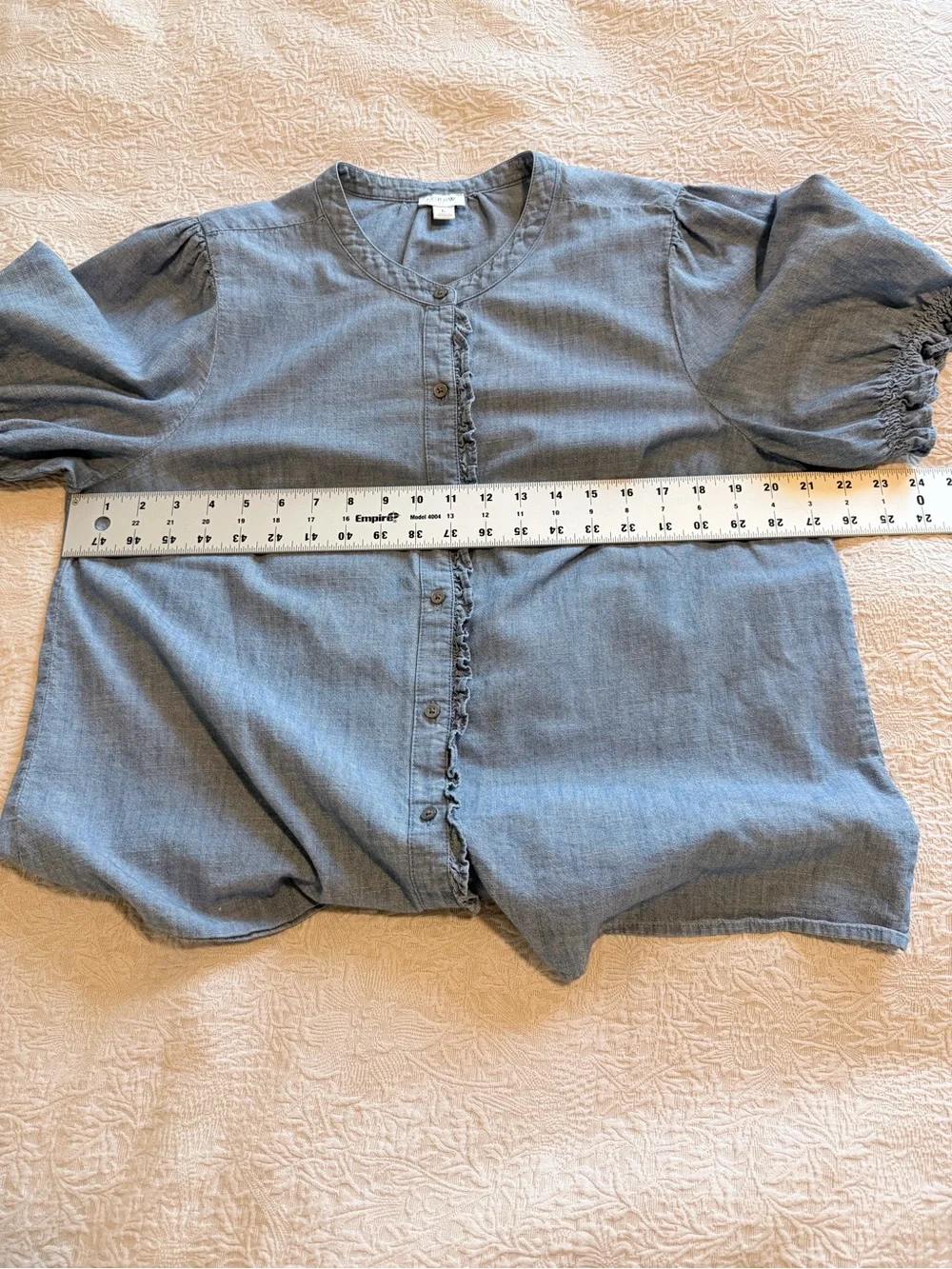 J. Crew 100% Cotton Light Blue Chambray Puff Sleeve Button-Up Blouse